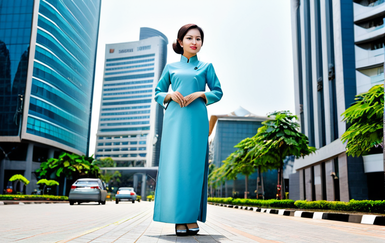 프로바이오틱 스킨케어 제품 추천 - **Subject:** A professional businesswoman in a modest Ao Dai, standing in front of the Bitexco Finan...