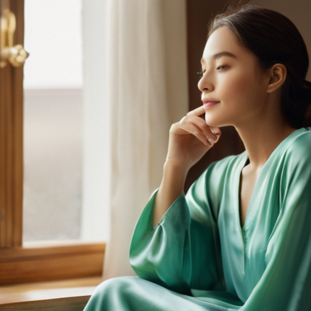 프로바이오틱 스킨케어와 환경 친화성 - **Prompt:** A beautiful young woman in her late 20s, with radiant, clear skin and a serene expressio...