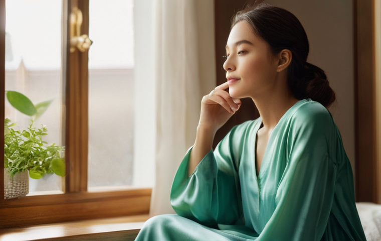프로바이오틱 스킨케어와 환경 친화성 - **Prompt:** A beautiful young woman in her late 20s, with radiant, clear skin and a serene expressio...