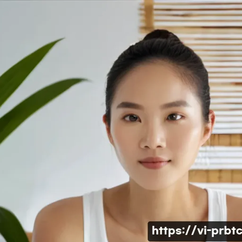 프로바이오틱 스킨케어의 최신 연구 결과 - A close-up, hyper-realistic image of a Vietnamese woman in her mid-20s with flawless, glowing skin a...