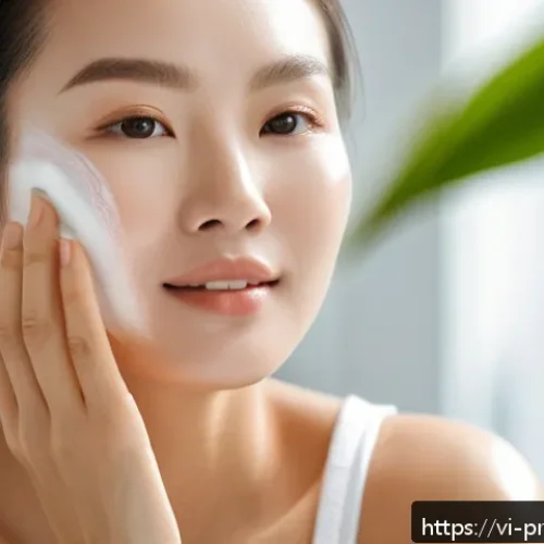 Home 30 프로바이오틱 스킨케어의 필수 성분 - A close-up, highly detailed image of a Vietnamese woman with radiant, healthy skin applying a lightw...