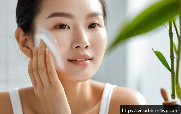 프로바이오틱 스킨케어의 필수 성분 - A close-up, highly detailed image of a Vietnamese woman with radiant, healthy skin applying a lightw...
